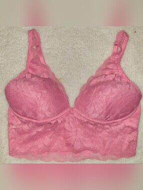 PINK VICTORIA'S SECRET LIGHTLY LINE PLUNGE BRALETTE BRA IN PINK SMALL